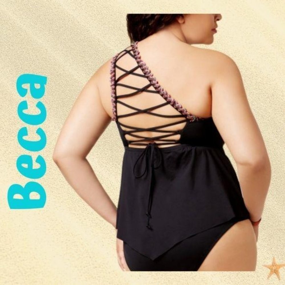 Becca Plus Size Mardi Gras One-Shoulder Tankini